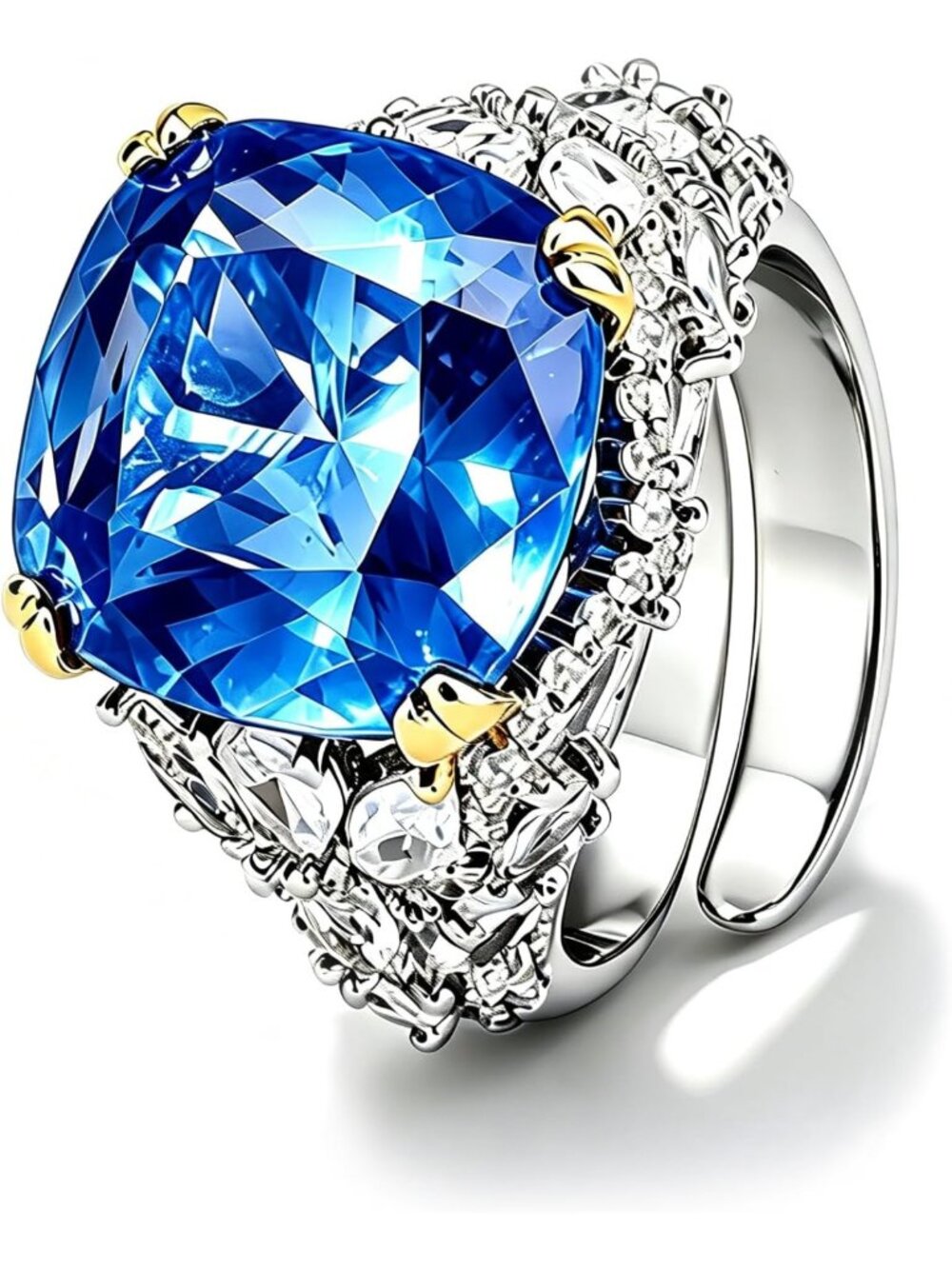 Stunning Two-Tone Blue Halo CZ Ring for Women - Fashion Statement Jewelry